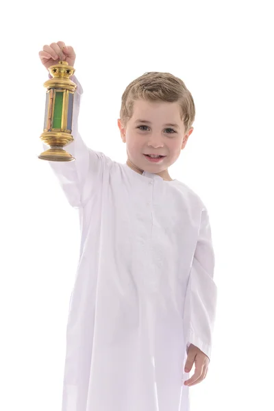 Happy Young Muslim Boy With Ramadan Fanoos — Stock Photo, Image