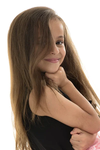 Ritratto laterale di attraente giovane ragazza con bel sorriso — Foto Stock