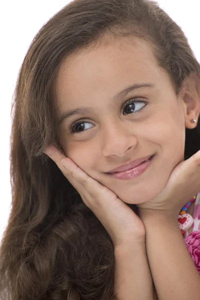 Attraktives junges Mädchen mit schönem Lächeln, das wegschaut — Stockfoto