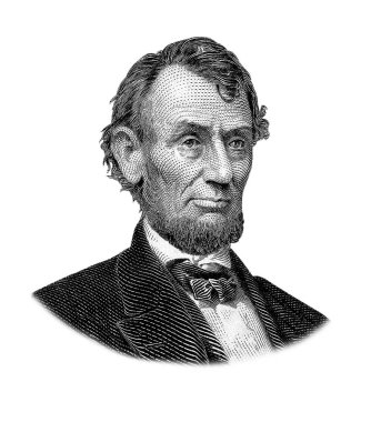 Abraham Lincoln 'ün portresi Beyaz Arkaplanda tecrit edildi