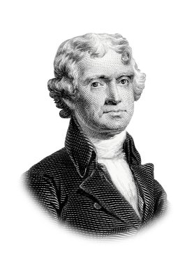 Thomas Jefferson Portresi Beyaz Arkaplanda İzole Edildi