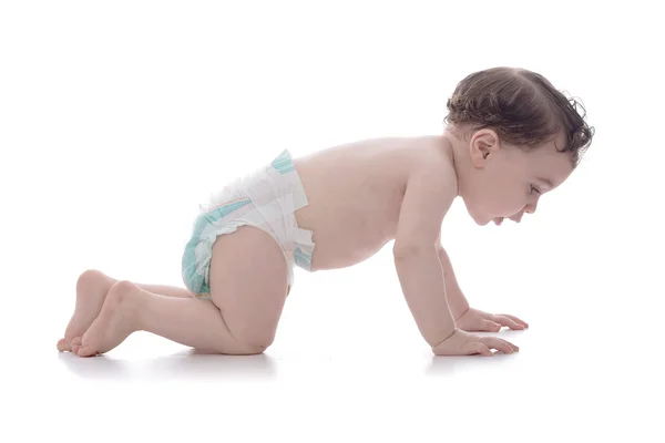 Happy Young Baby Learning Crawling — Stock Photo, Image