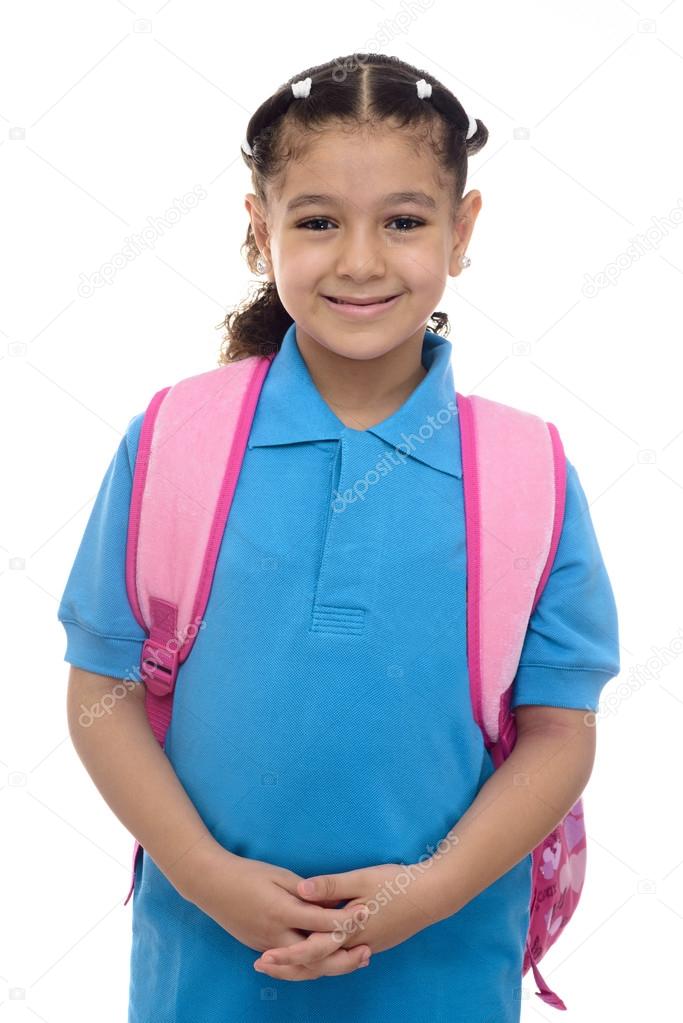 Young School Girl with Backpack