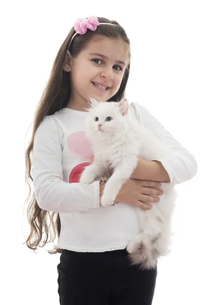 Belle fille avec chat — Photo