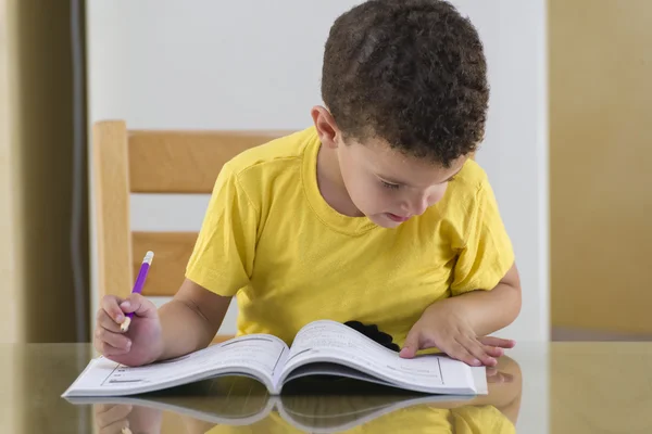 Young Schoolboy Studying Hard — Stockfoto