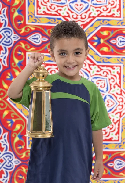 Menino jovem adorável com lanterna Ramadan — Fotografia de Stock