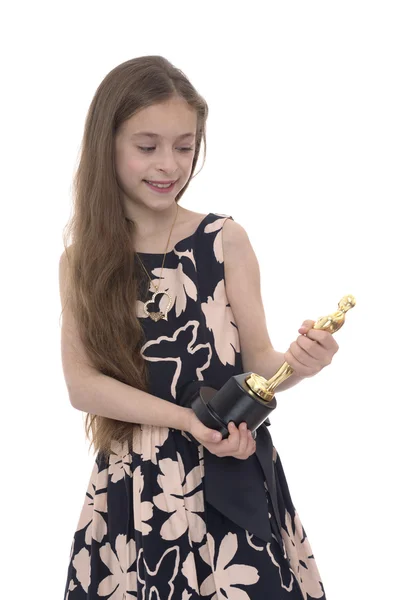 Girl Looking at Trophy — Stock Photo, Image