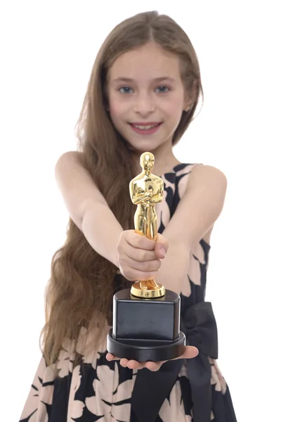 Proud Winner Girl With Trophy — Stock Photo, Image