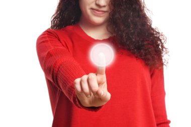 dokunmatik ekranda sanal düğmeye kız