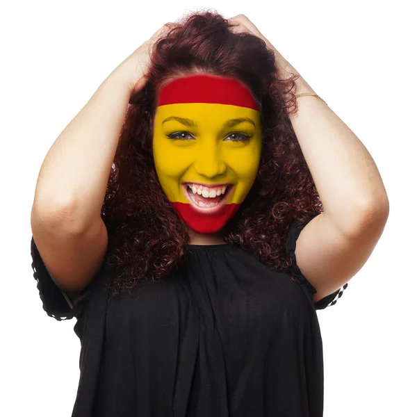 Menina com bandeira espanhola pintura facial — Fotografia de Stock