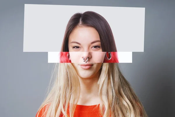 Digitale Collage von 3 verschiedenen jungen Frauen asiatischer und europäischer Abstammung - Diversitätskonzept — Stockfoto