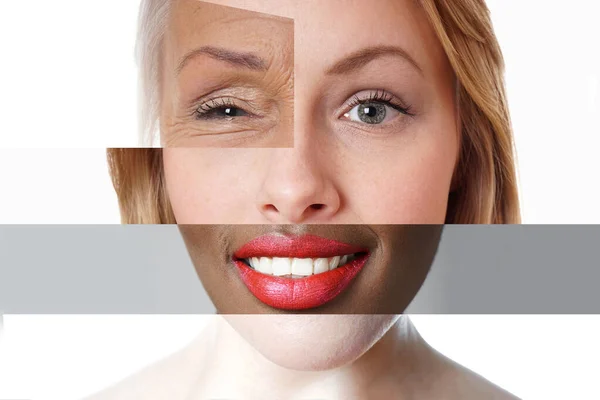 由不同年龄的多族裔妇女制成的复合脸 — 图库照片