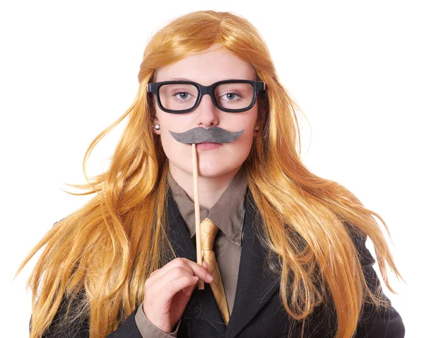 Young woman dressed up as a man — Stock Photo, Image