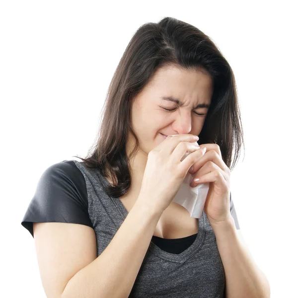 Woman wiping her nose — Stock Photo, Image