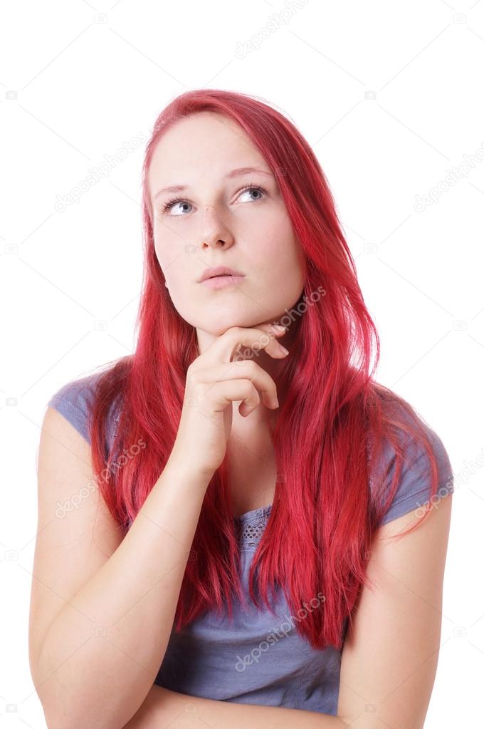 young woman lost in thought