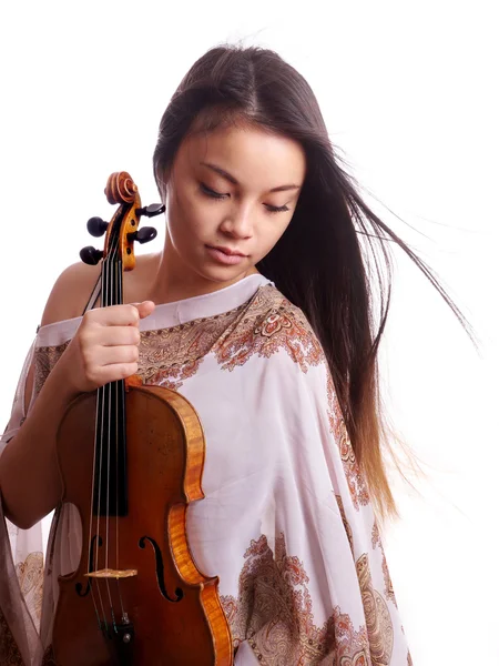 Jovem mulher asiática com violino — Fotografia de Stock