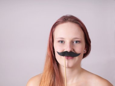 young woman with fake moustache clipart
