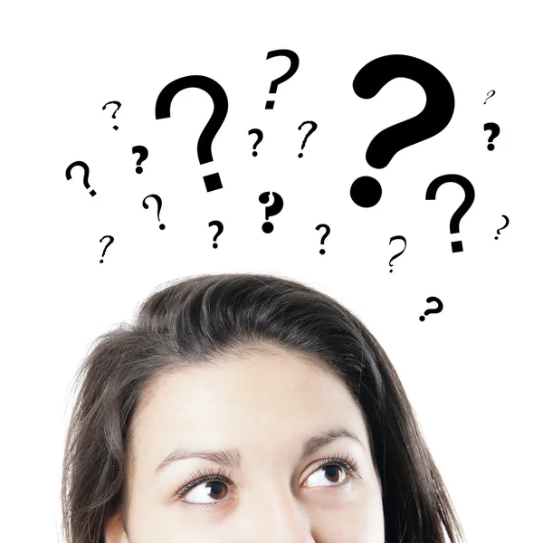 Eyes gaze at question marks — Stock Photo, Image