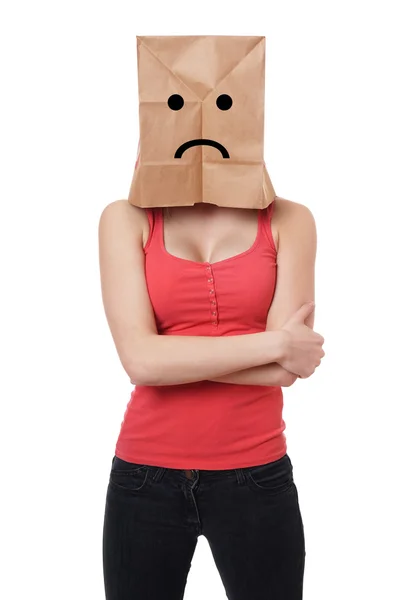 Sad paper bag woman — Stock Photo, Image