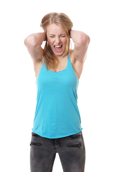 Mujer gritando desesperada — Foto de Stock