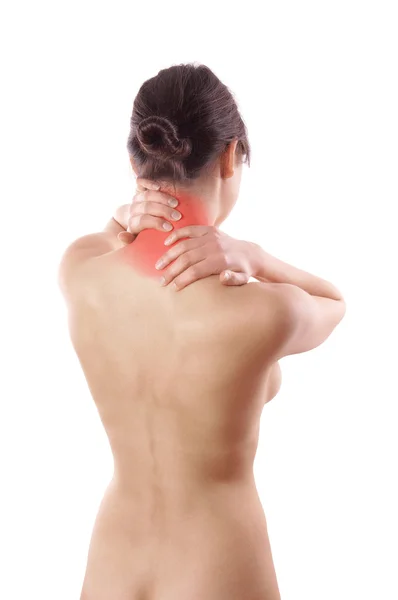 颈部疼痛的女人 — 图库照片