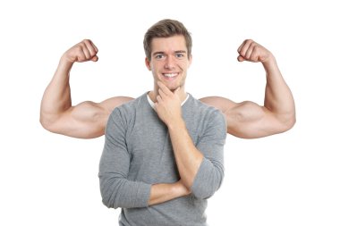 man with superimposed muscular arms