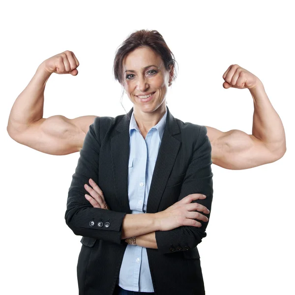 Business woman flexing muscles — Stock Photo, Image