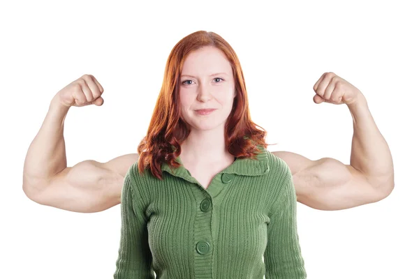 Young woman flexing muscles — Stock Photo, Image