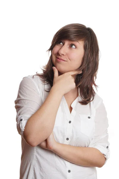 Pleased young woman looking up — Stock Photo, Image