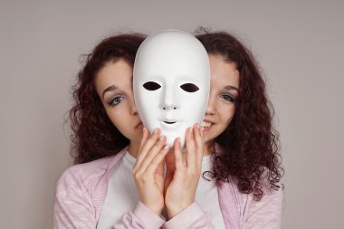 two-faced woman manic depression concept clipart