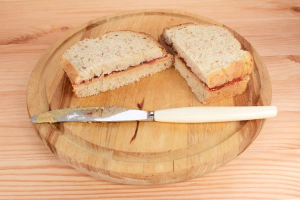 Two homemade PB&J sandwiches — Stock Photo, Image