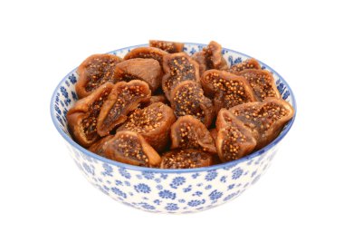 Bir mavi ve beyaz Çin kase kıyılmış kuru incir