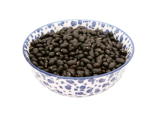 Black turtle beans in a blue and white china bowl — Stock Photo, Image