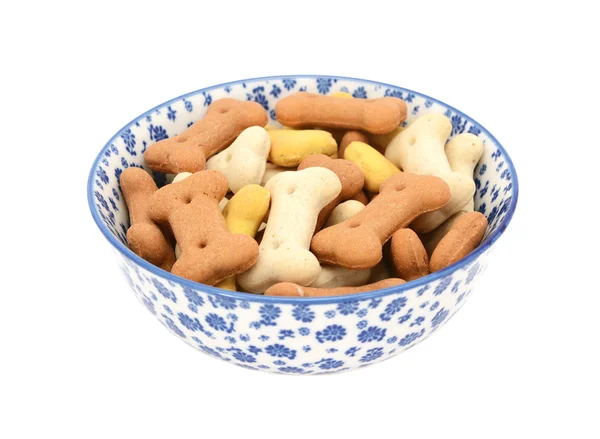 Biscuits pour chien dans un bol en porcelaine bleue et blanche — Photo