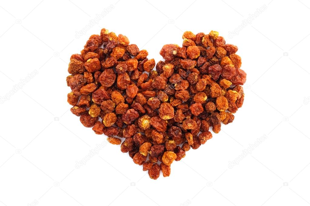 Dried goldenberries in a heart shape