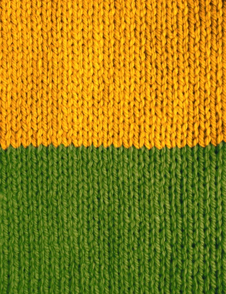 Stocking stitch knitting in yellow and green stripes — Stok Foto