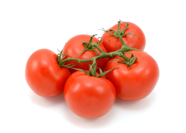 Cinco tomates rojos maduros en la vid — Foto de Stock