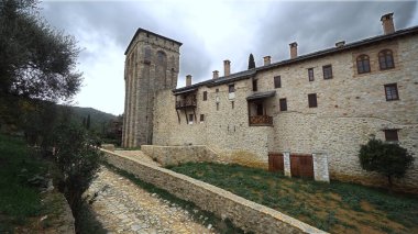 Hristiyan Ortodoks Manastırı Hilandar. Kutsal Athos Dağı, Chalkidiki, Yunanistan - Keşişler Cumhuriyeti