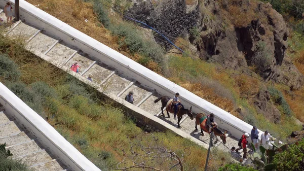 Santorini Eşek Yolu Santorini Limanına Giden Eski Yolun Havadan Görünüşü — Stok fotoğraf