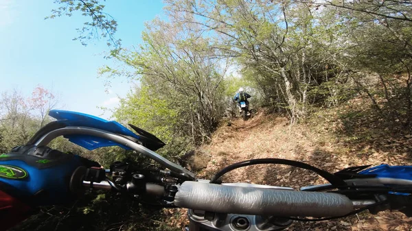 Homem Extremo Esporte Equitação Turismo Enduro Motocicleta Campo Sujeira — Fotografia de Stock