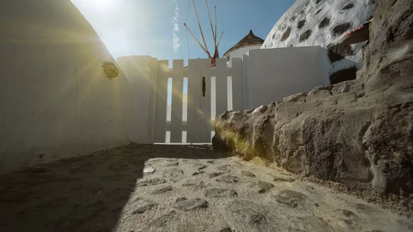 Vista Del Molino Viento Oia Pueblo Más Hermoso Isla Santorini —  Fotos de Stock