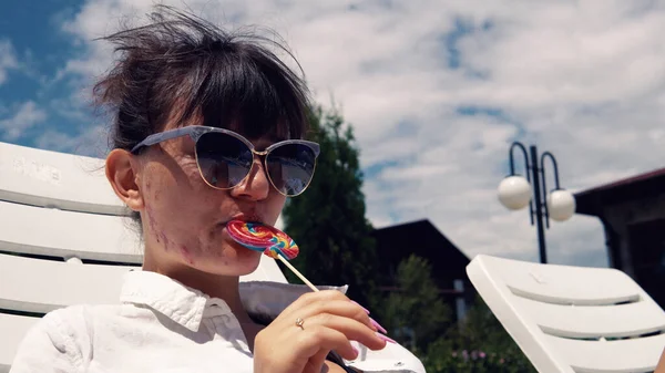 Teen Girl Lollipop Pool Party Having Fun — Stock Photo, Image