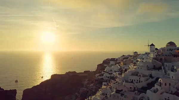 Santorini Zonsondergang Prachtig Santorini Landschap Met Caldera Uitzicht — Stockfoto