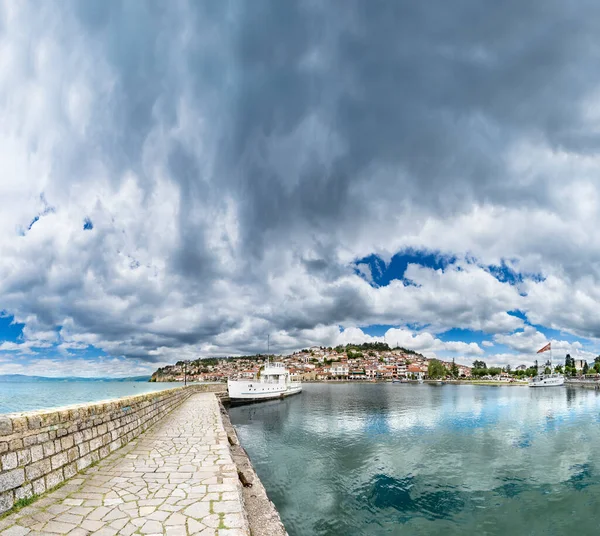 Ukotvit Ochridu Město Ochrid Ohridské Jezero Byly Přijaty Jako Kulturní — Stock fotografie