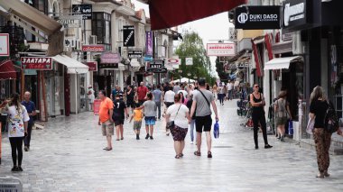 Ohrid, Macedonia - 28 Aug, 2019: View of the buildings in Ohrid streets in Republic of Macedonia. Ohrid is UNESCO cultural heritage site
