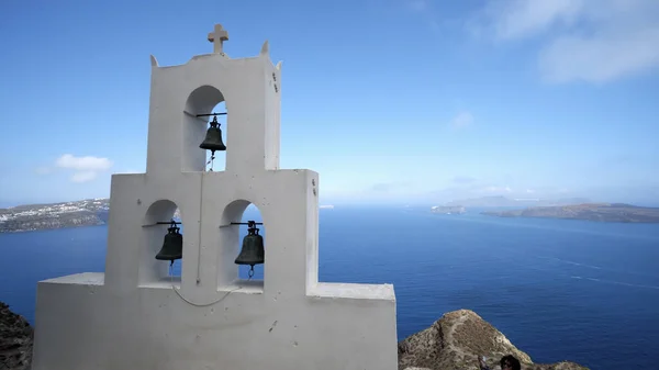 Bels Grekisk Ortodoxa Kapellet Agios Nikolaos Ligger Kanten Vulkaniska Caldera — Stockfoto