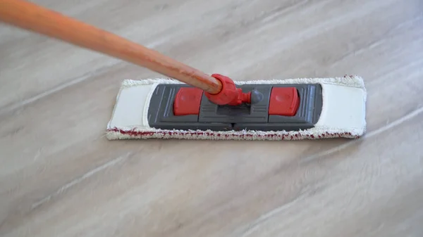 Close Mop Floor Holding Cleaning Specialist While Purifying Interior — Stock Photo, Image