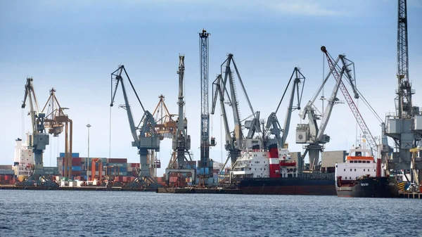 Seehafen Mit Kränen Und Docks Frühen Morgen Thessaloniki Griechenland — Stockfoto