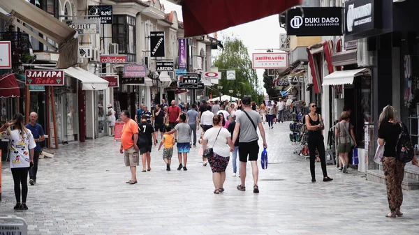 Ohrid, Macedonia - 28 Aug, 2019: View of the buildings in Ohrid streets in Republic of Macedonia. Ohrid is UNESCO cultural heritage site