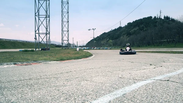 Piste Karting Les Gens Qui Courent Karts Steadicam Plan Cinématographique — Photo